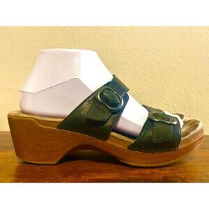 Dansko Sophie two-strap slide sandals in black leather Size 39